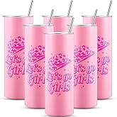 Singhoow 6 Pack Tumbler Bachelorette Party Mugs 20 oz Stainless Steel Wine Disco Cowgirl Cups with Lids for 70s Theme Retro Party Supplies Bridal Shower (Let’s Go Girls,Pink)