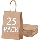 OEMVALATY 25Pcs 5.9x3.2x8.3 Inch Small Brown Paper Bags with Handles Bulk, Gift Wrap Bags Kraft Paper Gift Bags for Birthday Party Favors Grocery Retail Business Shopping Merchandise Goody Craft Bags