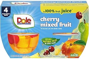 Dole Cherry Mixed Fruit in 100% Juice - Dole Fruit Bowls Snacks - 4 oz Fruit Bowls - 4 Pack