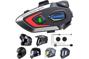 VCOROS VR1 Motorcycle Helmet Headset, Long Battery Life Helmet Speakers with Automatic Answer/Dual Noise Cancellation/AI Voice Assistant/IPX6 Waterproof (Hard Microphone)