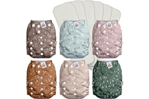 Mama Koala 2.0 Cloth Diapers for Babies with Suede Cloth Lining, 6 Pack with 6 4-Layer Natural Cloth Diaper Inserts - Reusable and Washable Pocket Diapers (Simply Neutral)