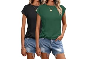 Pylnily 2 Pack Womens Tops Summer T-Shirts Crew Neck Casual Cap Sleeve Loose Fit Tunic Tops Basic Tee Tops
