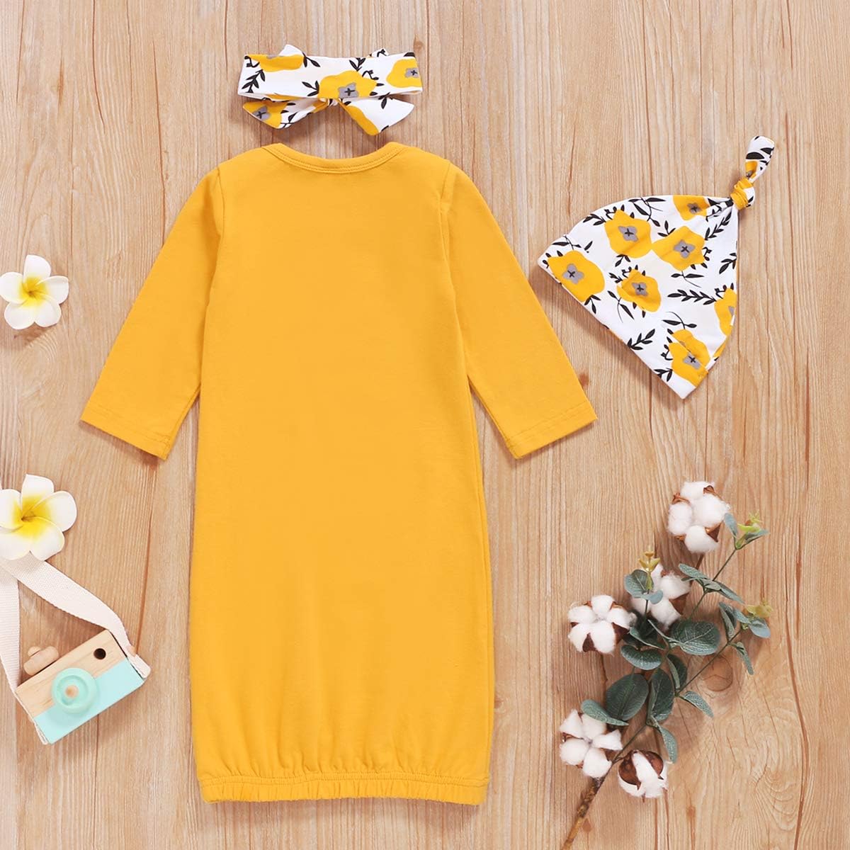 Dramiposs Newborn Girls Isn't She Lovely Floral Nightgowns Long Sleeve Outfits with Hat and Headband: Clothing