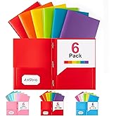 Aegero Folders with Pockets and Prong with Fasteners (6 Pack, Assorted Colors),Durable Plastic Pocket Folders with Prongs,Tea