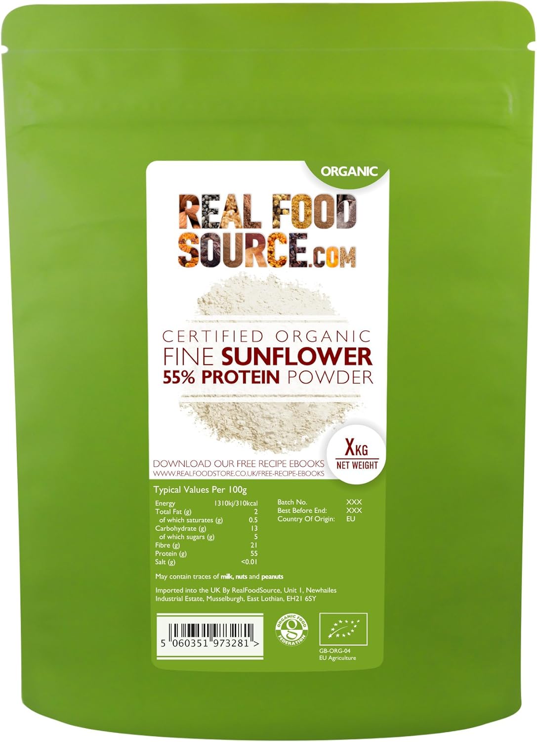 RealFoodSource Certified Organic Sunflower Seed 55 Protein Powder (1kg