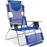 Ostrich the Altitude 3N1 Lightweight Reclining Lounge Chair, Blue | Outdoor Beach or Pool Tanning Chair, Lightweight Portable Backyard Patio Recliner with Footrest &amp; Cup Holder, 16" Seat Height
