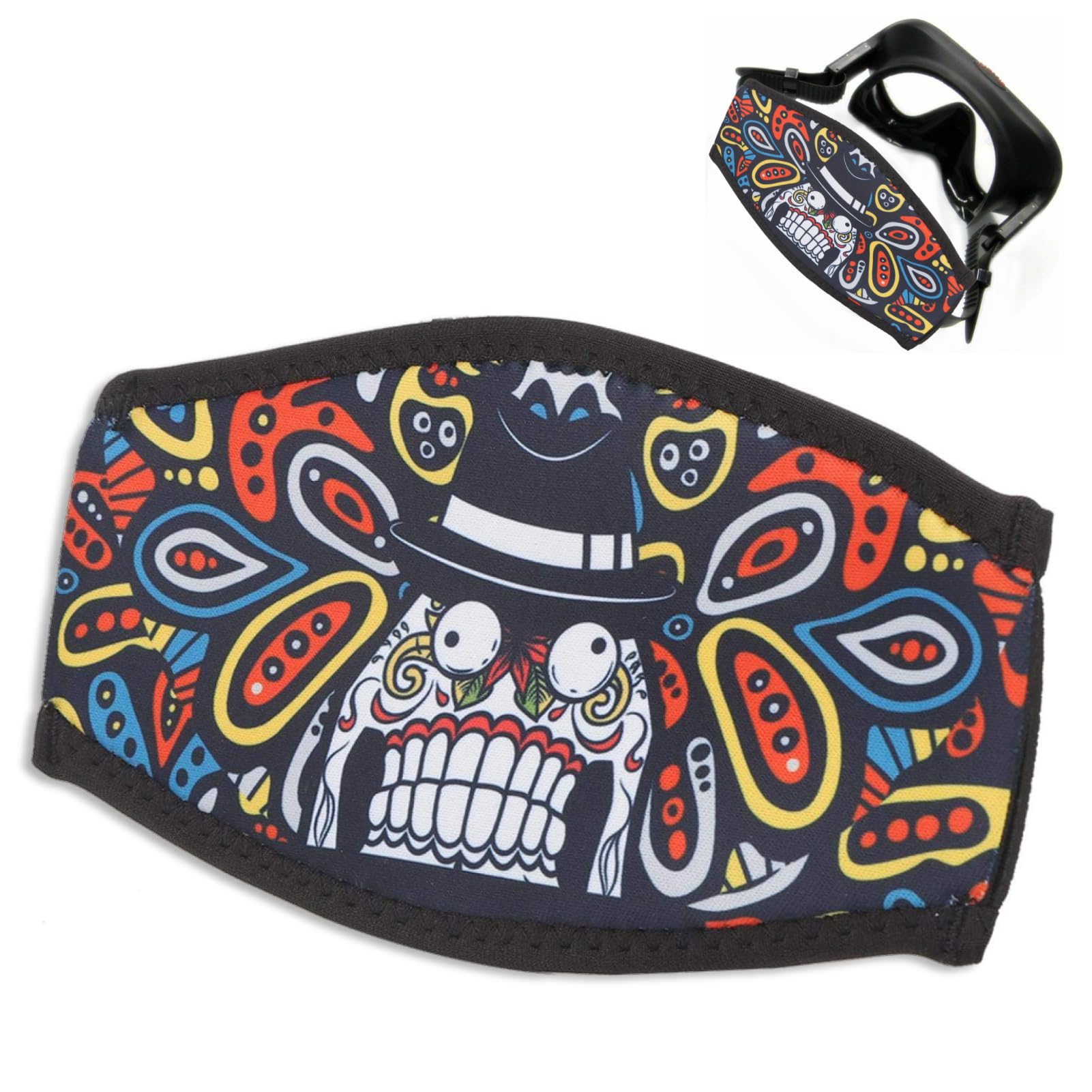 Agatige Diving Cover, Mask Strap Double Sided Hair Protector Snorkeling Mirror Belt Hair Strap Diving Mask Slap Straps for Dive Water Sports (Funny Teeth)