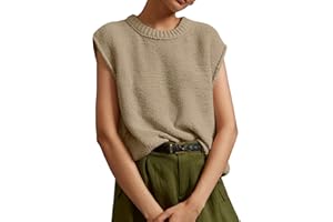 Saodimallsu Womens Sleeveless Crewneck Sweaters Ribbed Knit Tank Tops 2024 Trendy Sweater Vest