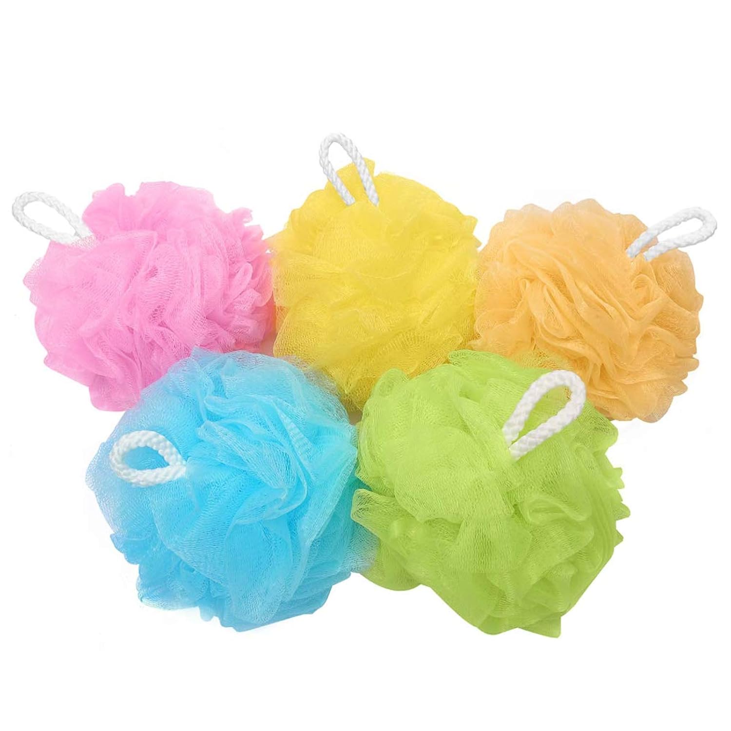 Bath Sponges Bath Loofahs Mesh Pouf Shower Wash Ball Large 5 Packs 60g Each Soft Eco-Friendly for Men& Women Cleanse, Smooths Skin, Exfoliating: Beauty