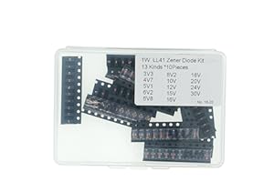 MERICDA 13values*10=130PCS LL41 1W Zener Diode Assortment Kit (3V3 4V7 5V1 6V8 7V5 10V 12V 15V 16V 18V 20V 24V 36V)