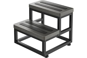 FYGUES 2 Step Wooden Step Stools for Adults Kids, Heavy Duty Stepping Stools Wooden Bed Step Stools for High Beds, Non-Slip 2 Bedside Foot Stool with 500 Lbs Capacity, Kitchen, Bed, RVS Step, Gray