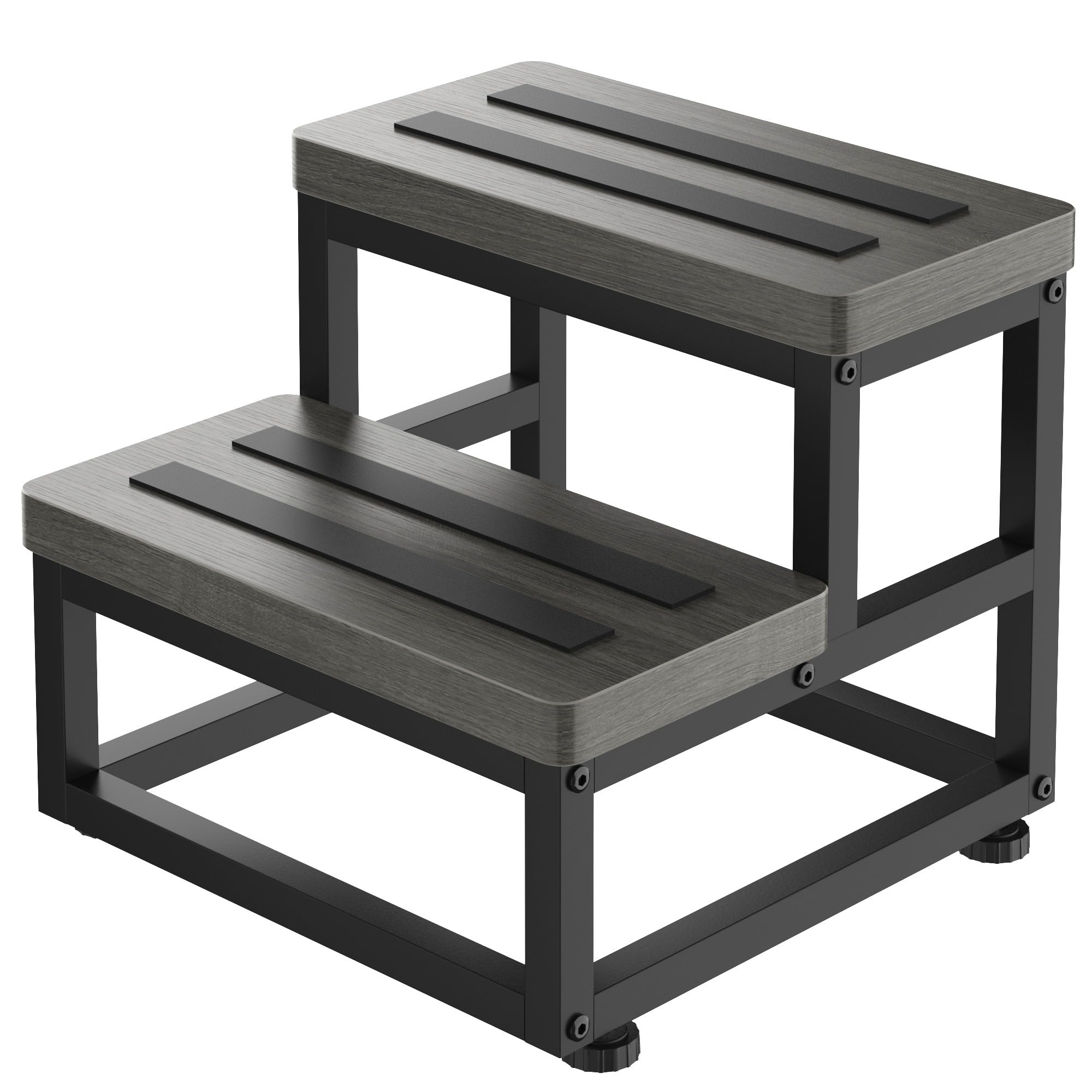 Photo 1 of 2 Step Wooden Step Stools for Adults Kids, Heavy Duty Stepping Stools Wooden Bed Step Stools for High Beds, Non-Slip 2 Bedside Foot Stool with 500 Lbs Capacity, Kitchen, Bed, RVS Step, Gray