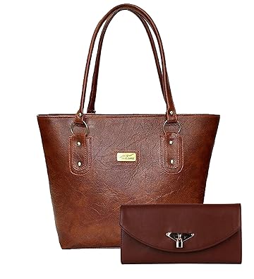 Flora Premium PU Leather Womens Handbag And Clutch Combo Of 2 (Brown_FLORA-152)