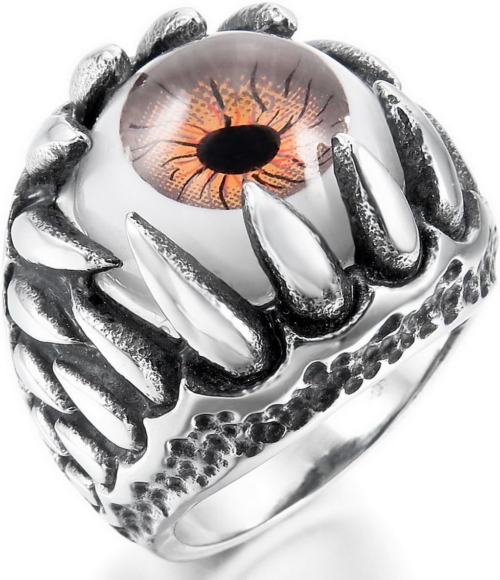 MunkiMix Stainless Steel Ring Silver Tone Skull Dragon Claw Evil Devil Eye Men