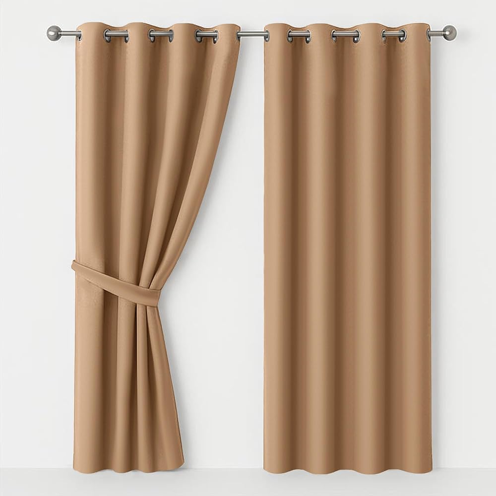 AMEHA Blackout Eyelet Curtains 66x54 2 Panels Beige Room Living Room