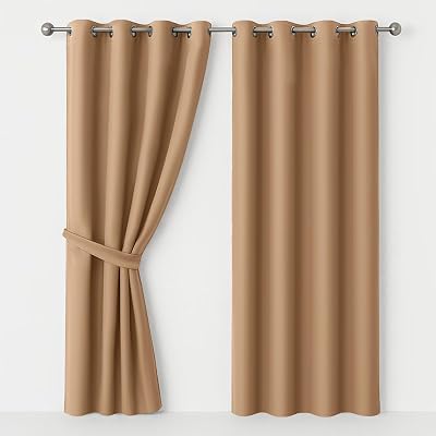 AMEHA Blackout Eyelet Curtains 2 Panels 90x90 Inch Beige Living Room