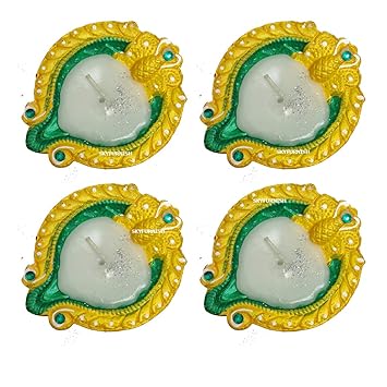 Skyfurnish Handmade Wax Filled Earthen Clay/Terracotta Decorative Diwali Diya Set (Pack of 4)