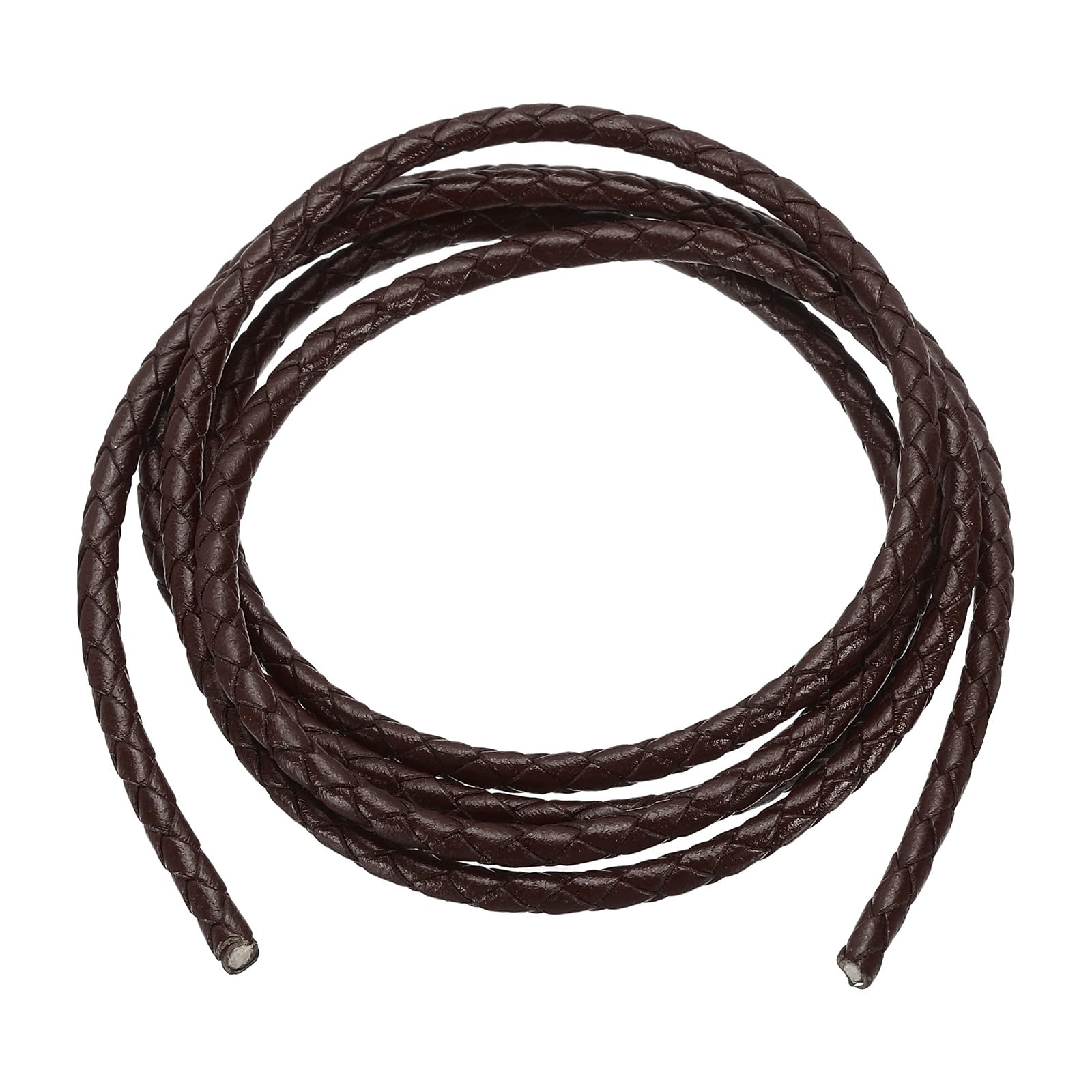 PATIKIL Round Braided Leather Cord, 4mm Round Braided Leather Cord Rope Folded for Crafts Jewelry Making Necklace Bracelets, Brown (1.1 Yards)
