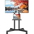 Rfiver Rolling TV Stand with Laptop Shelf, Mobile TV Stand with Upgraded Wheels for 32-70 Inch TVs, Height Adjustable Mobile TV Cart up to 88lbs, Portable TV Mount Stand for Outdoor, Home, Office