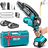 SEESII Mini Chainsaw 6 inch,Cordless Chainsaw w/ 2x2000mAh Batteries,Oiler System & Replacement Chain,Handheld Electric Chain Saw w/Safety Lock,Battery Powered Chainsaw for Wood Tree Cutting, CH600+