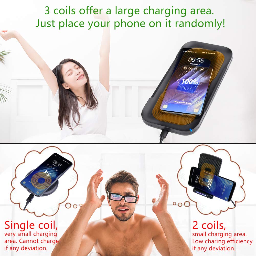 ACTOPP Cargador Inalámbrico Rápido 3 bobinas Qi Cargador para Coche Estación de Carga para iPhone X 8 8 Plus Samsung Galaxy S8 S8 Plus S7 S6 Edge Note 5 y Todos los Dispositivos Qi IP67 Impermeable