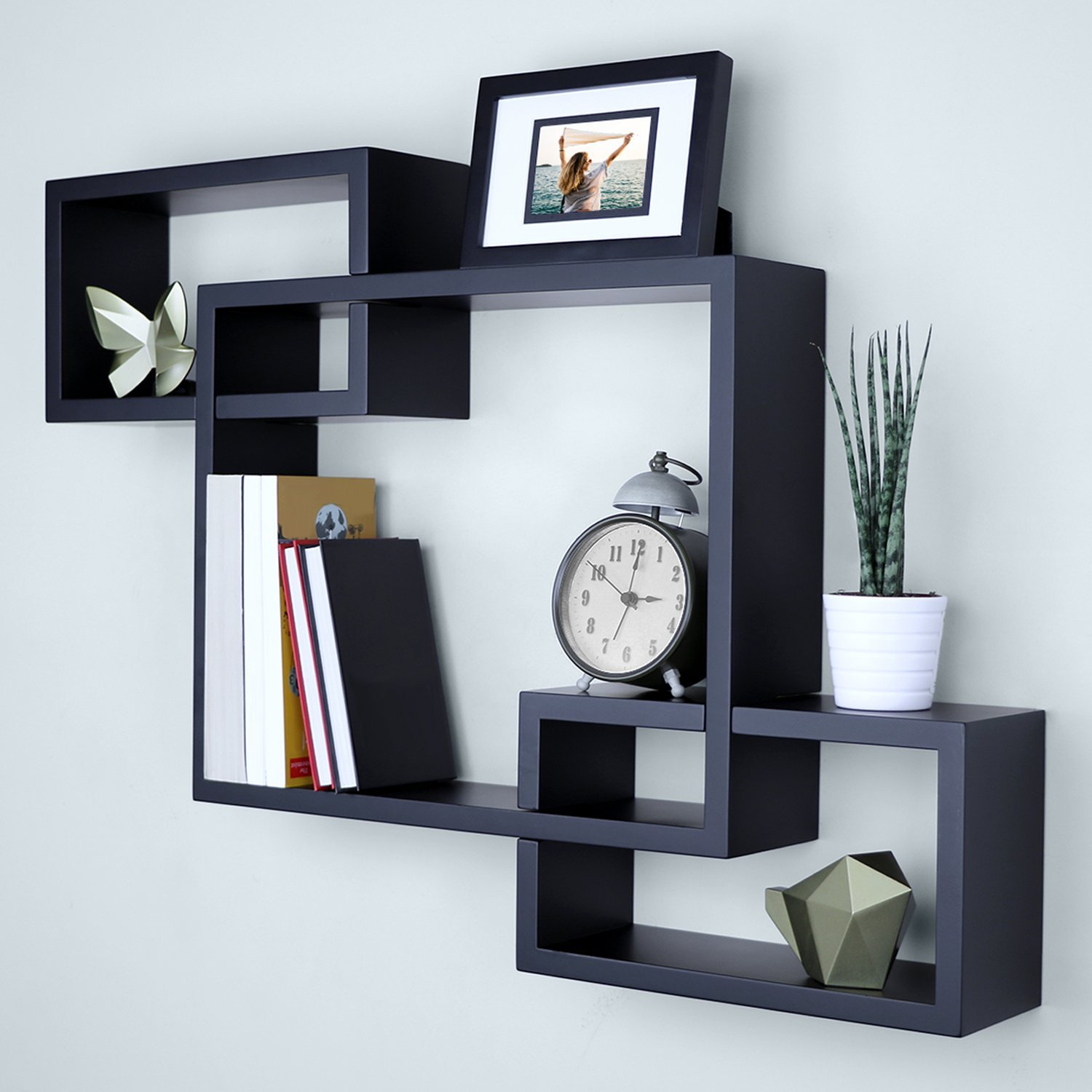 Ballucci Wooden Interweave Floating Wall Mounted Shelves, Horizontal