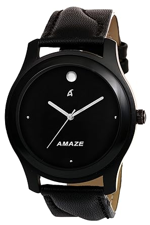 AMAZE Black Dial Leather Strap Analog Mens and Boys Watch-CT85