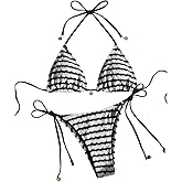 SOLY HUX Women's Striped Swimsuit Halter Triangle String Bikini Set Tie Side Two Piece Bathing Suit