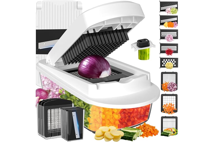 8 Blade All-in-1 Vegetable Chopper Mandoline Slicer with Container, Food Chopper, Onion Chopper, Veggie Cutter for Salad, Kit Book