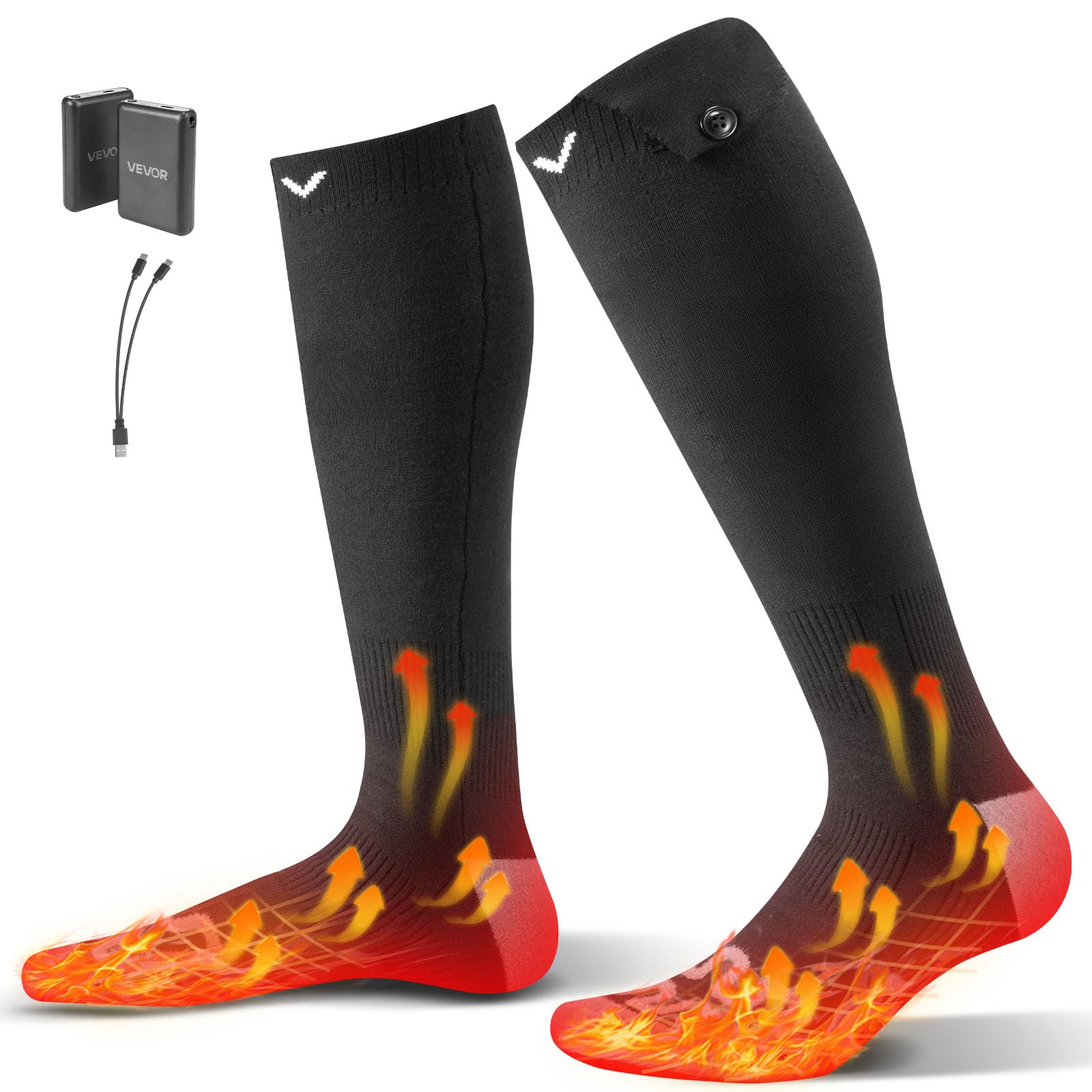 Photo 1 of VEVOR Heated Socks, 5000mAh Battery Powered, Rechargeable Heating Socks with 4 Heating Levels, Electric Heated Sock for Men Women, Foot Warmer for Hunting Riding Camping Hiking Skiing, Outdoor Work