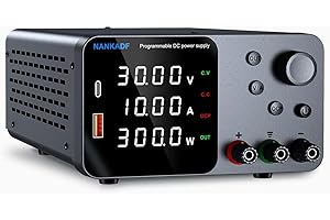 NANKADF DC Power Supply, 30V 10A Bench Power Supply with Encoder Adjustment, 5V/3.6A USB&Type-C Quick-Charge, Variable Power Supplies with Output Enable/Disable Button, Short Circuit Alarm (0-30V 0-10A)
