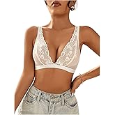 SOLY HUX Women's Lace Bras Deep V Neck Wireless Bra Comfort Everyday Bralette