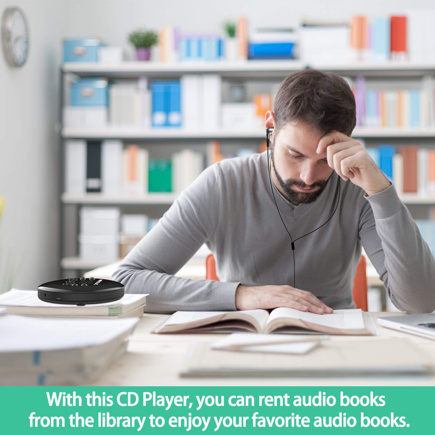 Portable CD Player, MONODEAL Rechargeable Personal Compact Disc CD Player with Headphones, Anti-Skip Small Player for Cars Adults Kids Students (with Larger LCD Display)