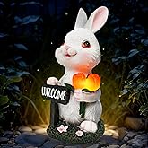 Hulonrua Solar Garden Outdoor Statues Lights Rabbit Garden Sculptures Birthday Housewarming Bunny Gifts for Women Mom Grandma for Patio Yard Lawn Backyard Decorations