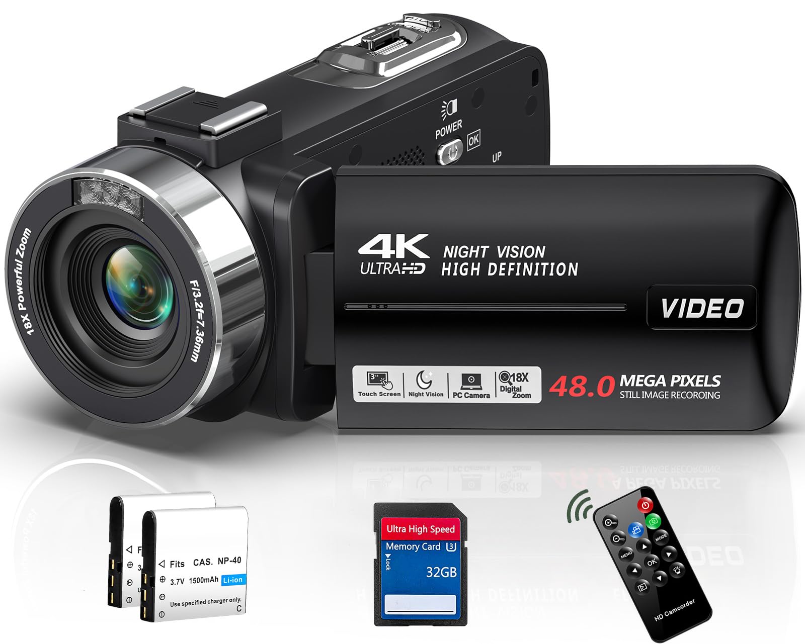 4K Video Camera Camcorder 48MP 30FPS With IR Night Vision,18X