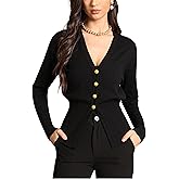 M.Infisavo Women’s Cardigan Sweater Outerwear, Fall Knit Fitted Long Loose Sleeve V Neck Button Down Jacket Open Front