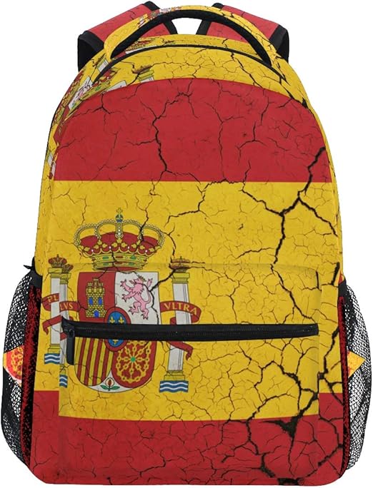 Retro Spanish Flag Casual Backpack Student School Bag Travel Hiking