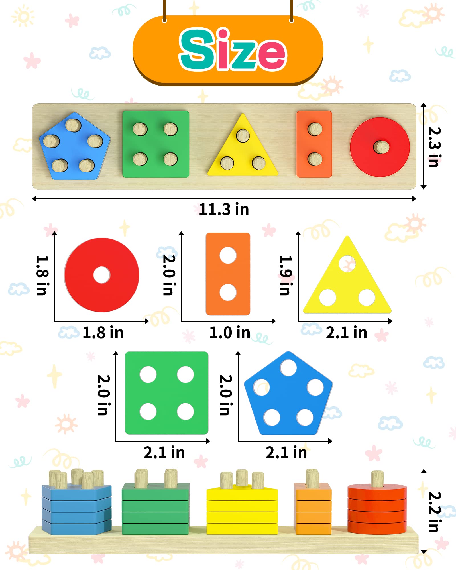 Zartores Montessori Toys for 1 2 3 Year Old Boys Girls Gifts, Wooden Shape Sorter Toys for Ages 2-4, Toddler Learning Toy Puzzles Birthday Gift Ages 1-3