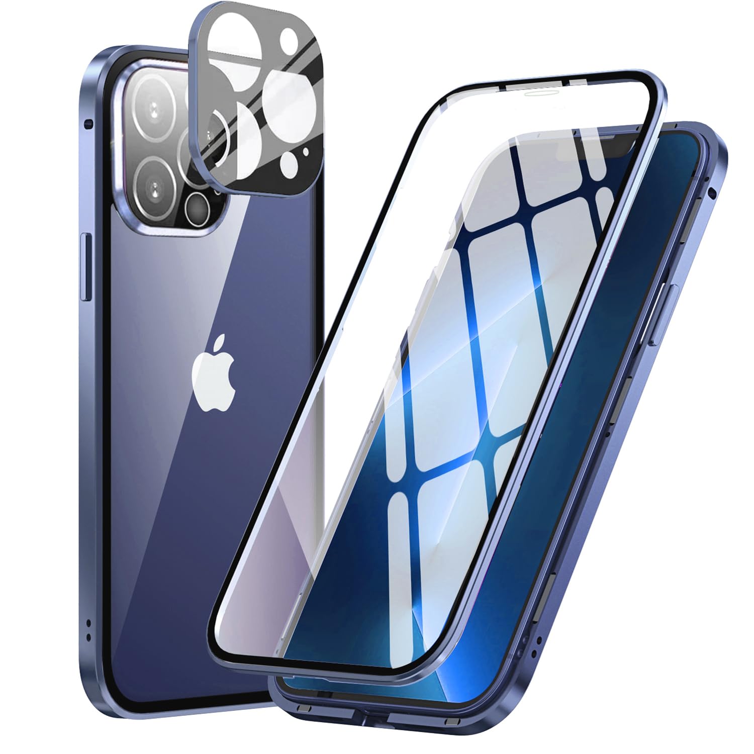 MIMGOAL Case for Apple iPhone 15 Pro Max, Magnetic Adsorption Metal Bumper with Front and Back Transparent Tempered Glass Cover 360 Degree Full Body Protective Case for iPhone 15 Pro Max 6.7", Blue — image 1