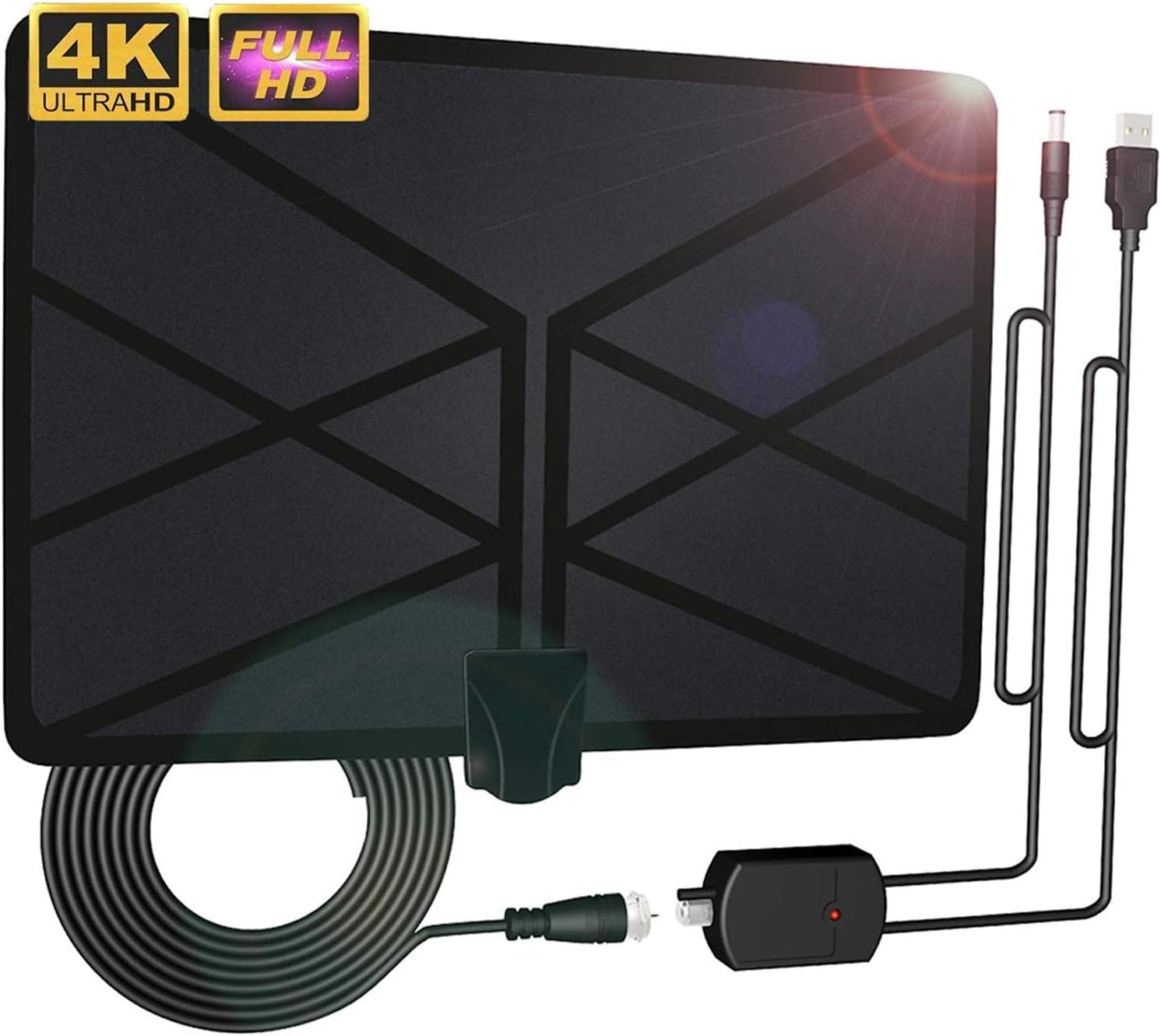 2019 Newest TV Aerial, Indoor Amplified Digital HDTV Aerial 65-100 Mile Range with 4K 1080P HD VHF UHF Freeview TV for Life Local Channels Broadcast for All Types of Home Smart Television (Black)