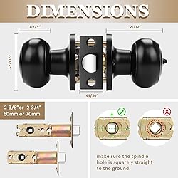 Probrico (3 Pack) Black Round Entry Door Knobs with