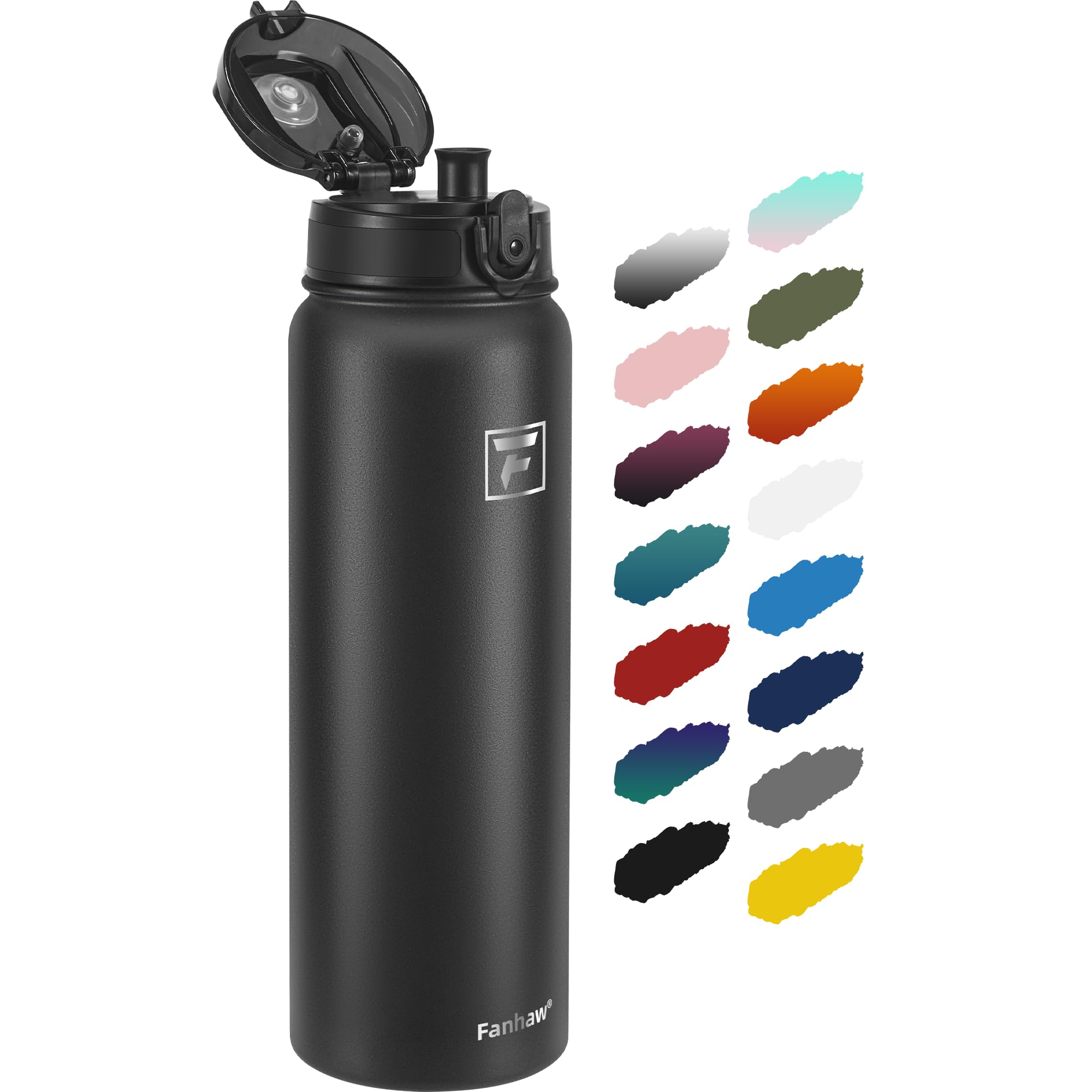 Fanhaw 1 L Insulated Stainless Steel Water Bottle with 1 Lid (Chug Lid) - For Kids, Women, Men | Leak & Sweat Proof with Anti-Dust Lid (Black)