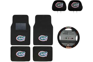 MULTI_B University of Florida Automotive Gift Set.Wow! Logo On Front and Rear Auto Floor Liner. You get 2 Head Rest Cover 4 Floor Mat and 1 Wheel Cover in This Gift Set. Perfect to Florida Gators Fan