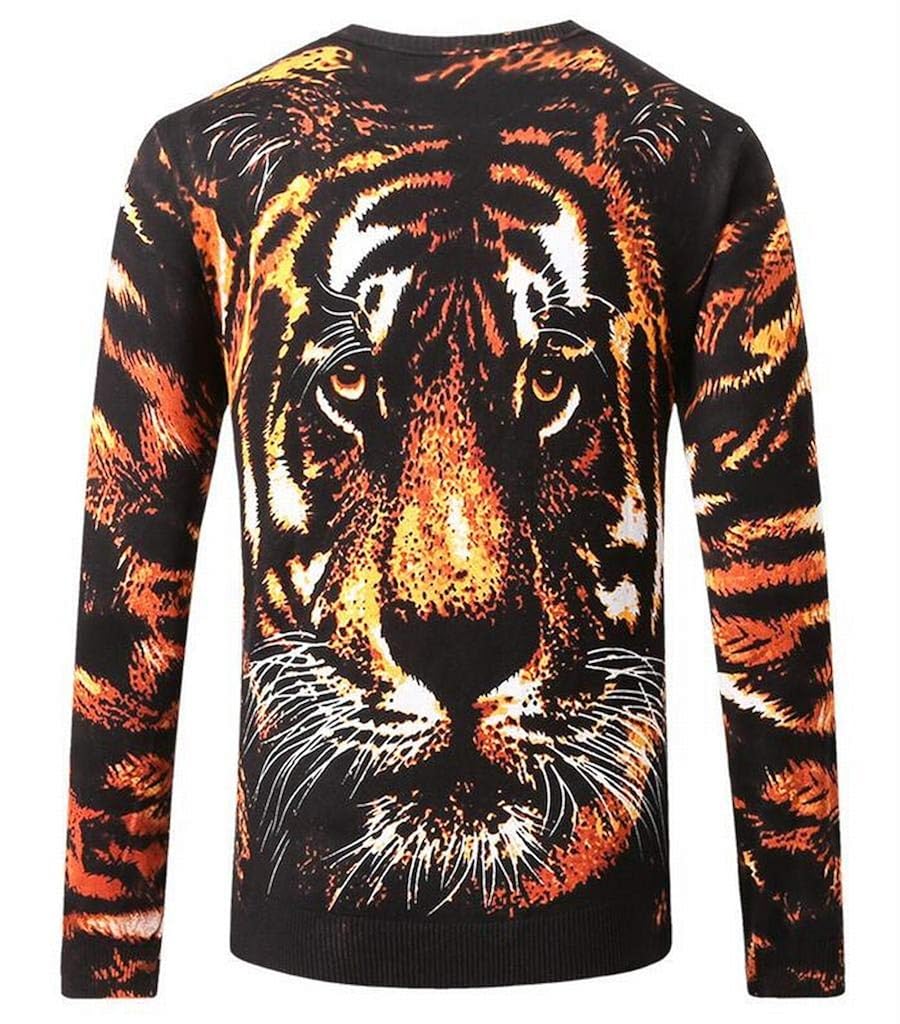 Jofemuho Men Knitted Crewneck Tiger 