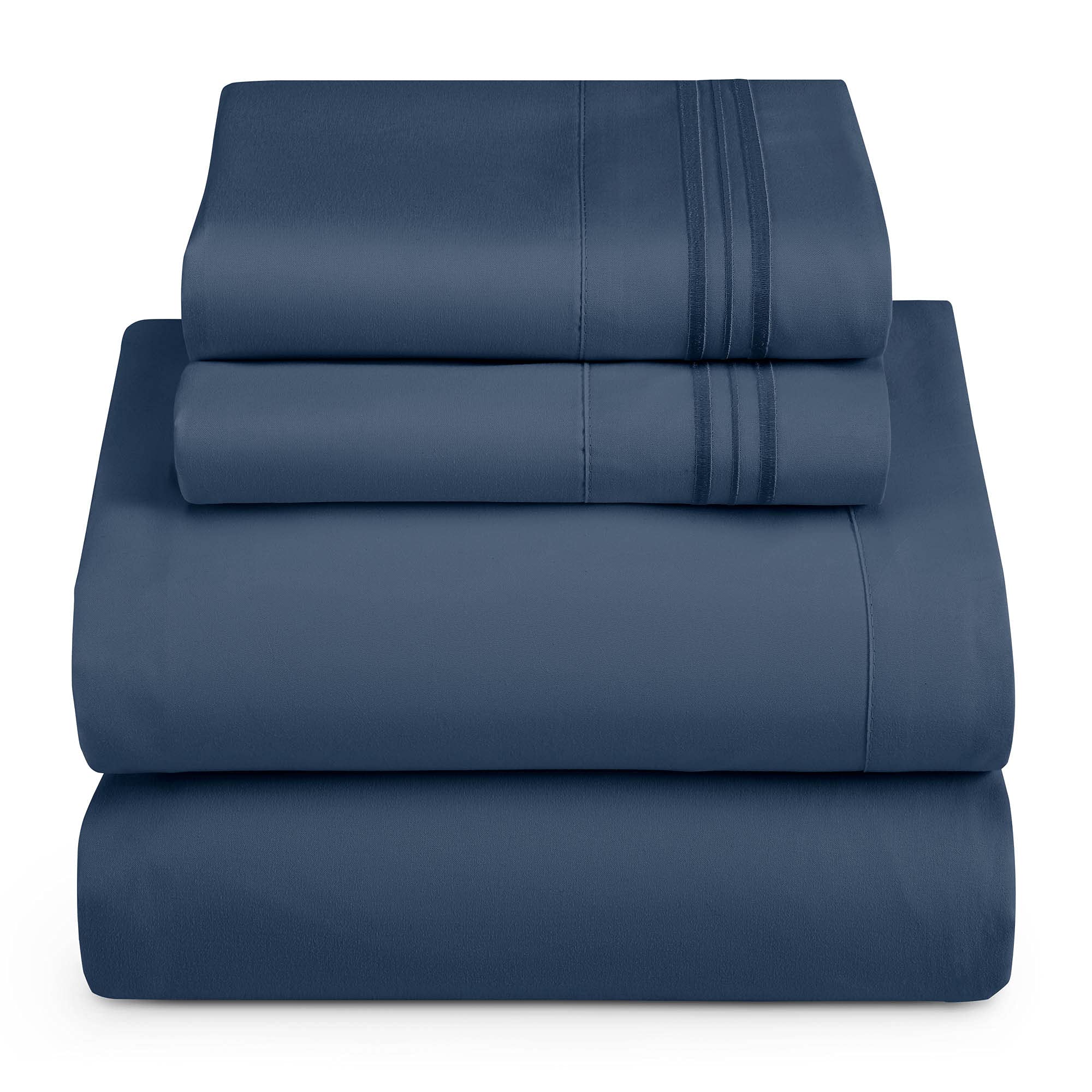 Hearth & Harbor RV Short Queen Size Sheets - 4 Piece Bed Sheet Set, Hotel Luxury Double Brushed Bed Sheets - Extra Soft Bedding Sheets & Pillowcases, Short Queen, Navy Blue Image