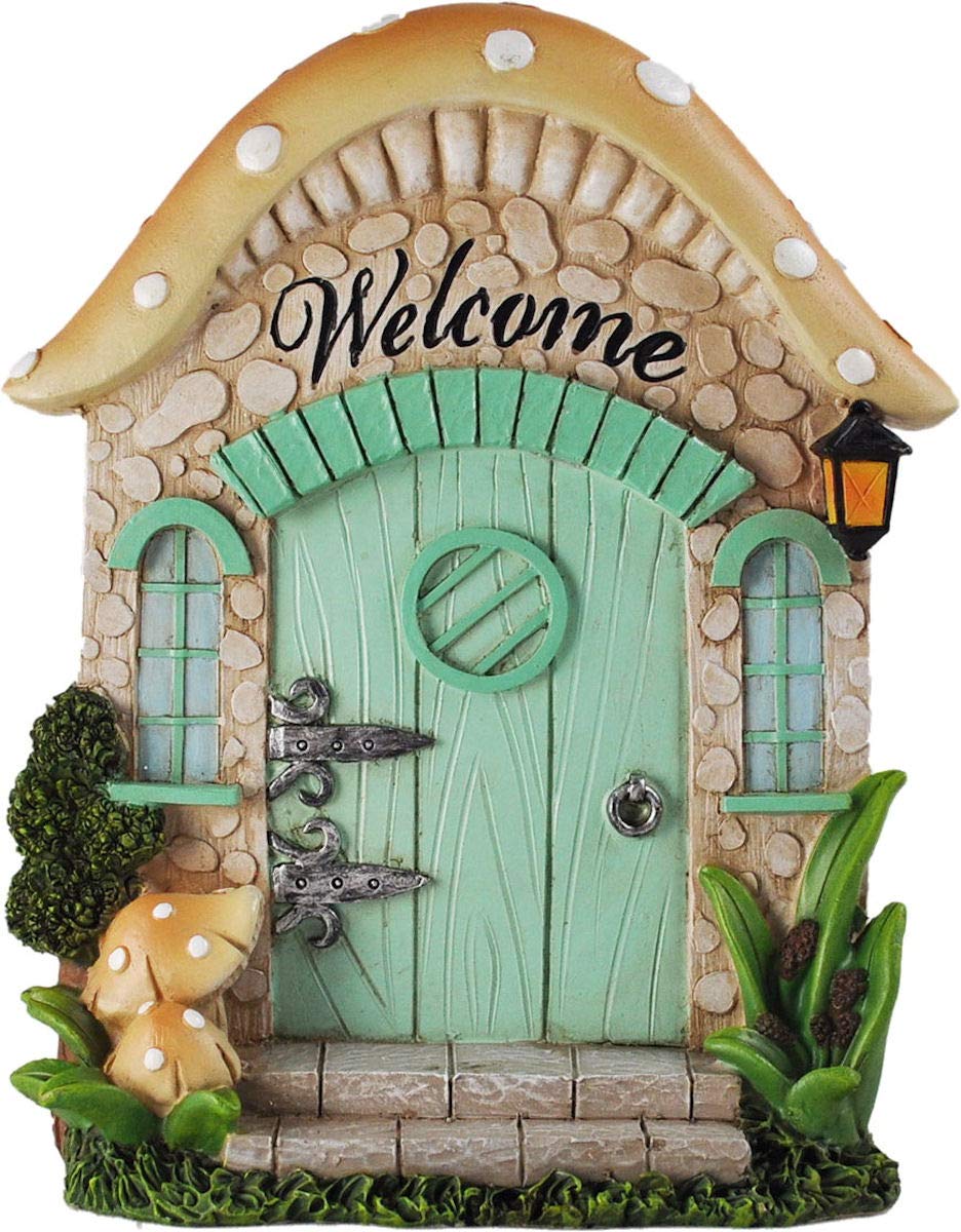Prezents.com Fairy Garden UK Green Mushroom Fairy Door Large Magical Garden Decor For Elves, Pixies, Fairies H17cm