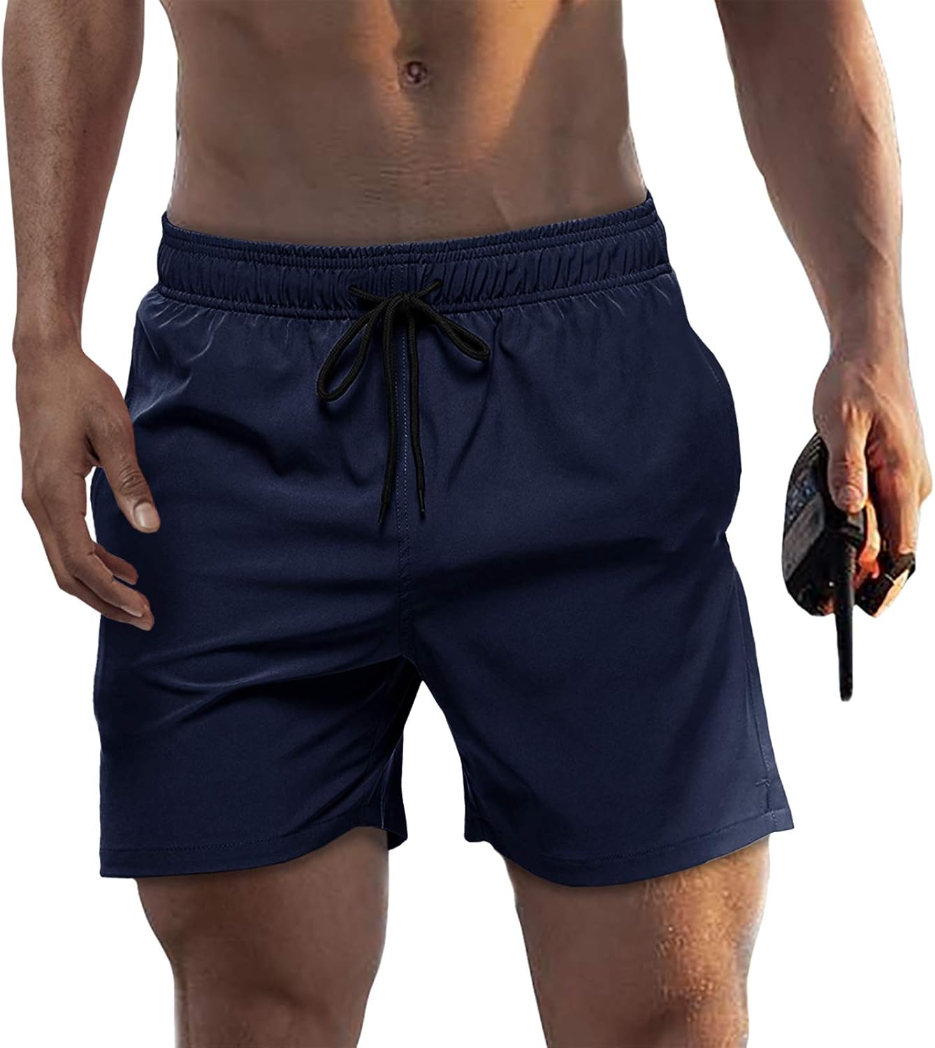 Runcati Mens Quick Dry Swim Trunks Beach Solid Swimsuit Lightweight Sports Shorts with Zipper Pockets Mesh Lining | 