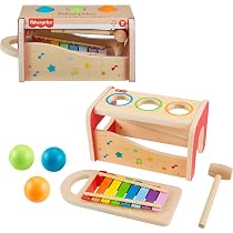 Fisher-Price Wood Toddler Toy Pound & Tap Bench Xylophone, 6-Piece