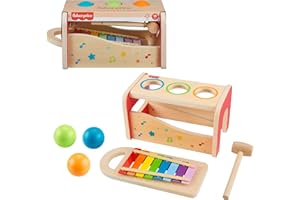Fisher-Price Wood Toddler Toy Pound & Tap Bench Xylophone, 6-Piece Wooden Musical Activity for Preschool Kids Ages 18+ Months