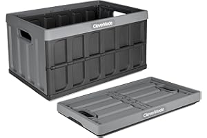 CleverMade Collapsible Storage Bins - Stone 1 Pack 46L - Stackable Containers Heavy Duty Capacity Folding Crates - Space-Saving for Home